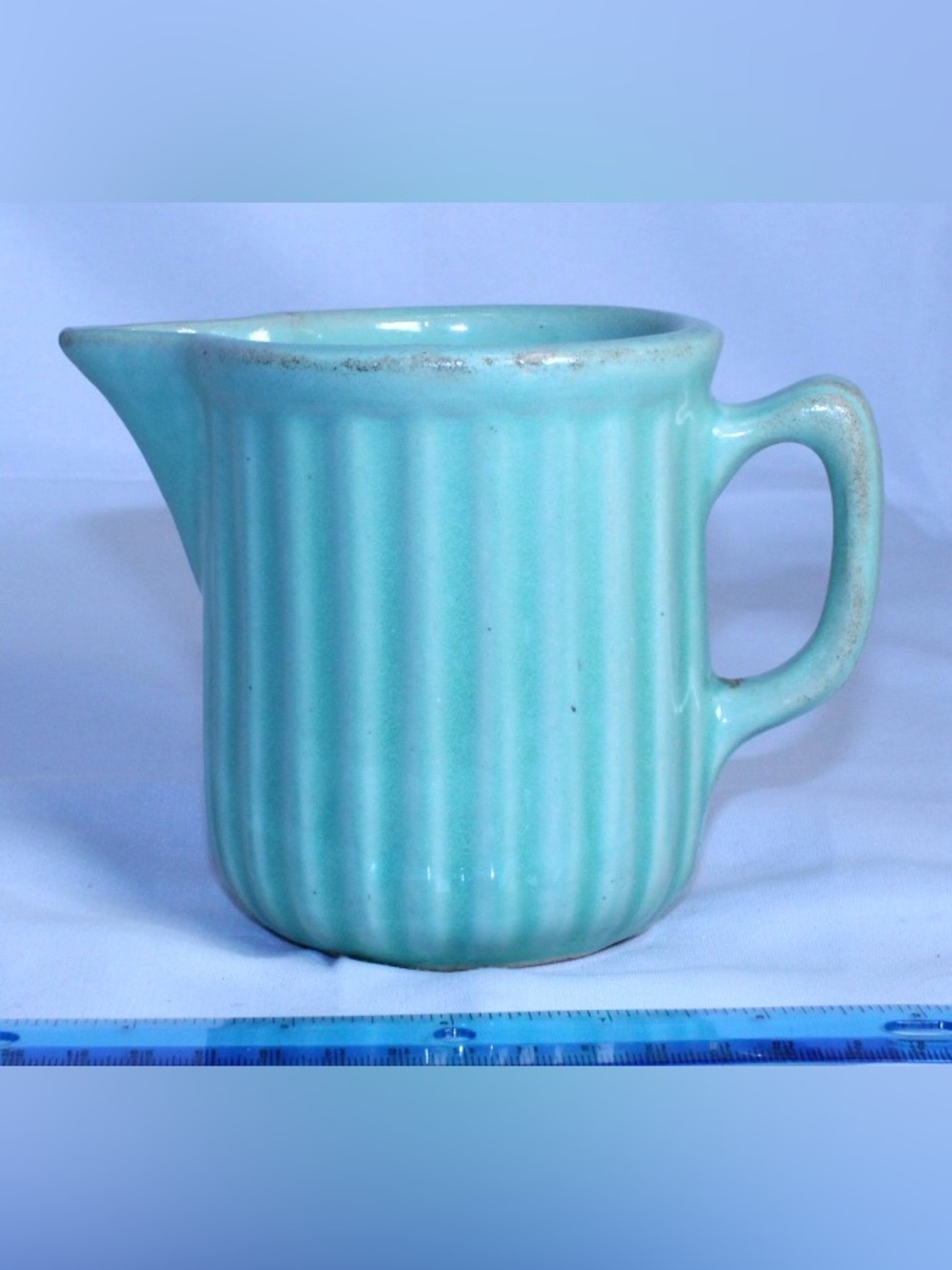 Vintage MCM Ceramic Milk Pitcher Tiffany Blue Light Turquoise Celadon Green